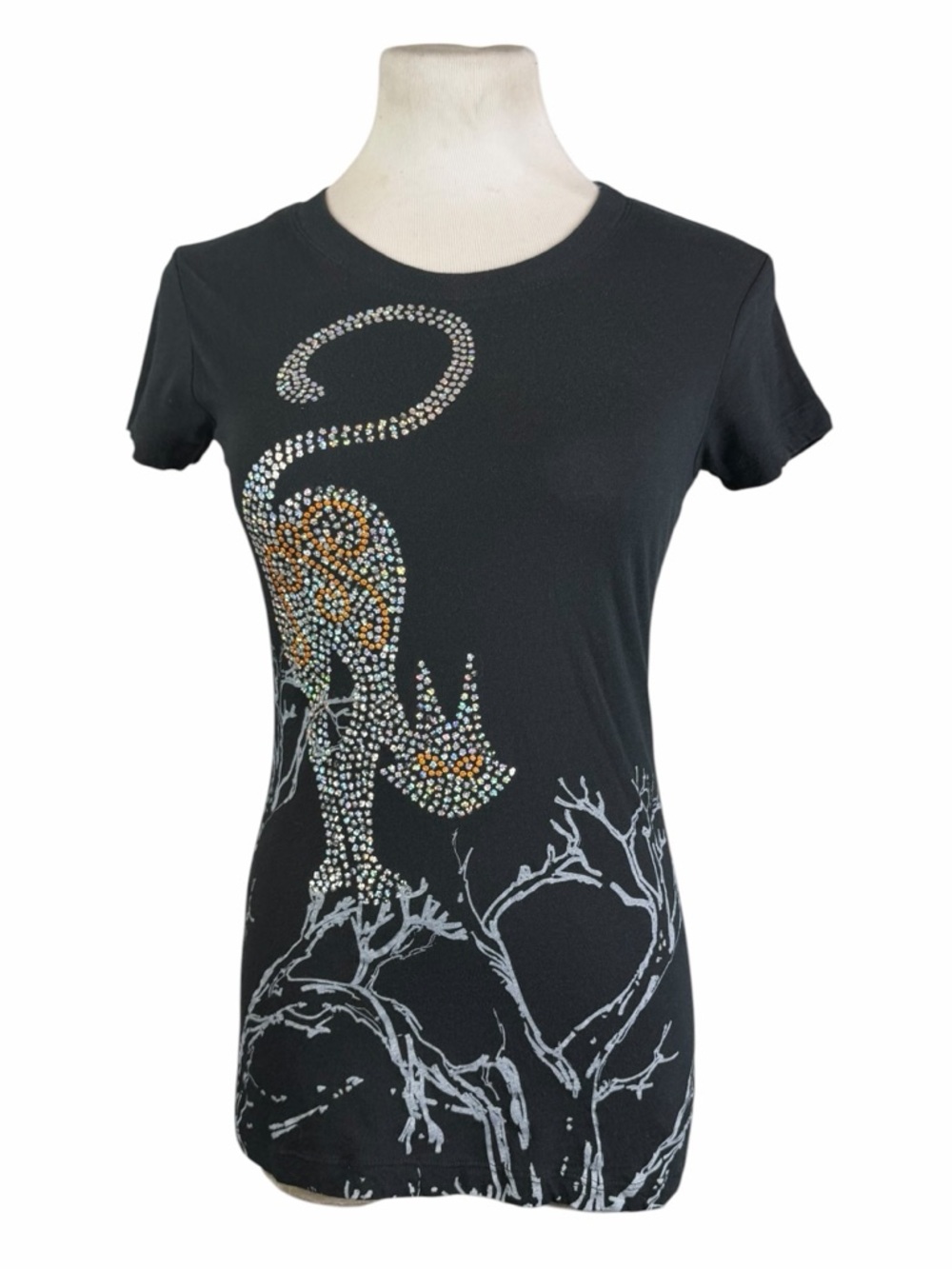 10/$25🦋 Ransom Black & Silver Sequin Scary Cat Crew Neck Tee - Size Large